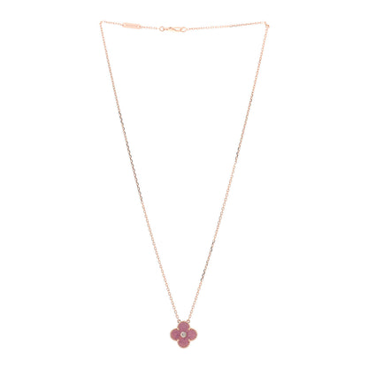 Van Cleef & Arpels 18K Rose Gold Diamond Rhodonite Vintage Alhambra Pendant Necklace 3 of 6