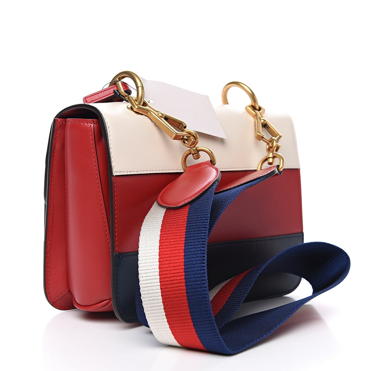Calfskin Sylvie Web Queen Margaret Shoulder Bag Blue Agata Hibiscus Red Mystic White