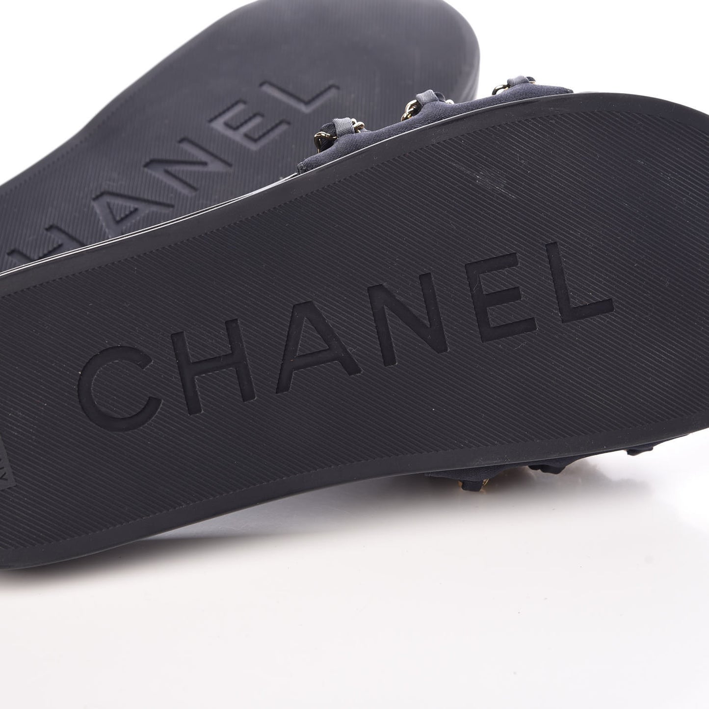 Canvas Chain Flat Sandals 40 Marine