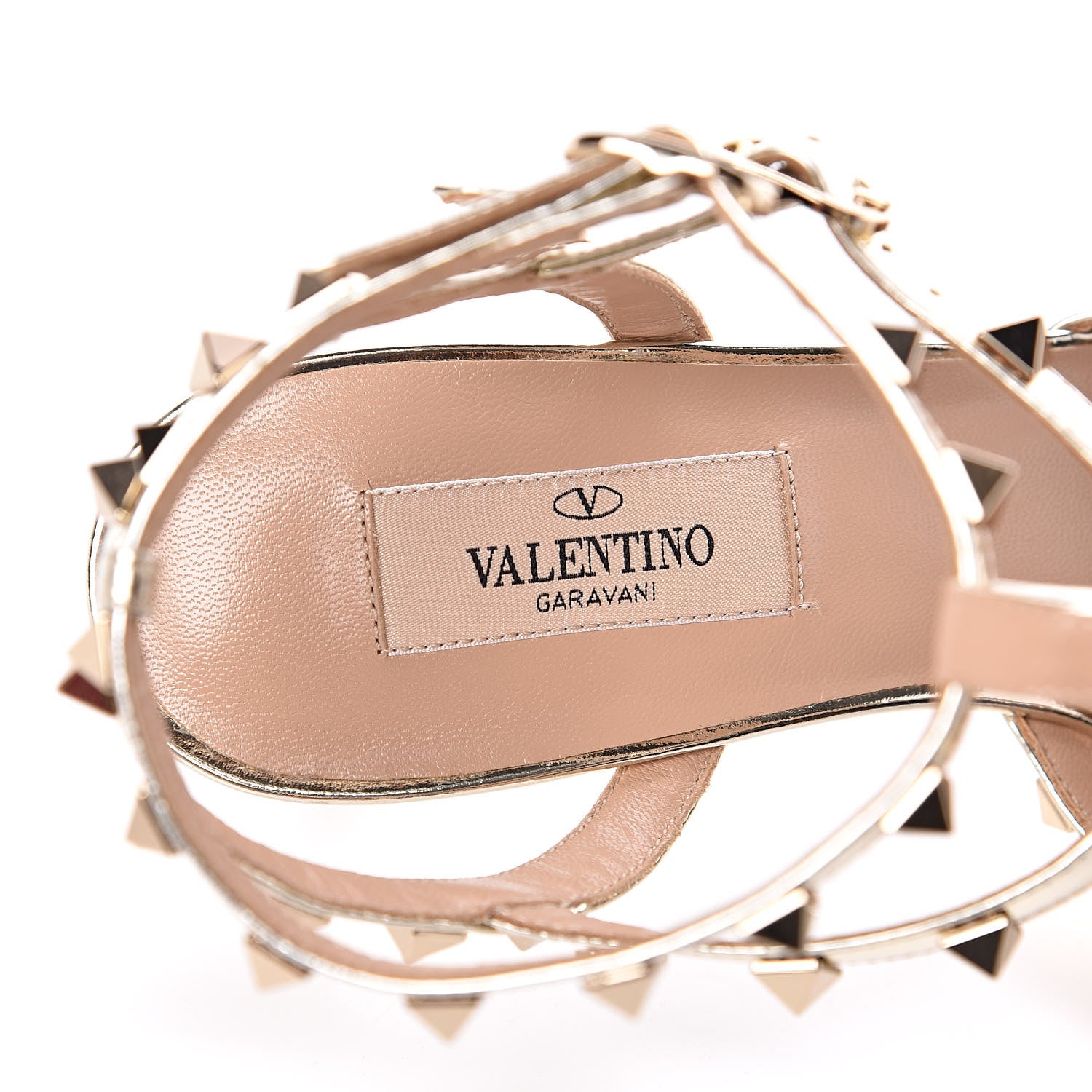 Valentino Garavani Metallic Pebbled Calfskin Patent Rockstud Ankle Strap 65mm Pumps 37.5 Skin 7 of 9