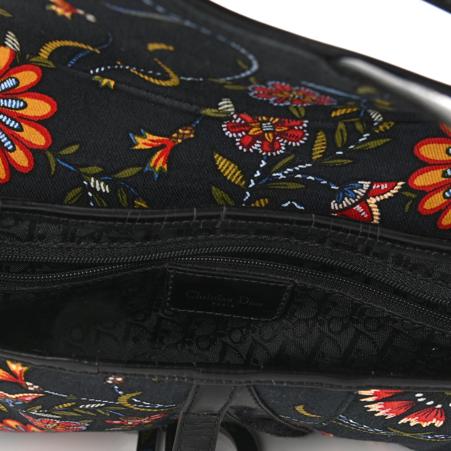 Canvas Floral Saddle Bag Black