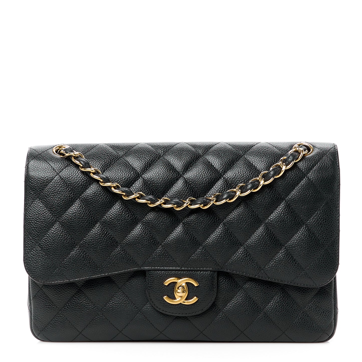 Caviar Quilted Jumbo Double Flap Black
