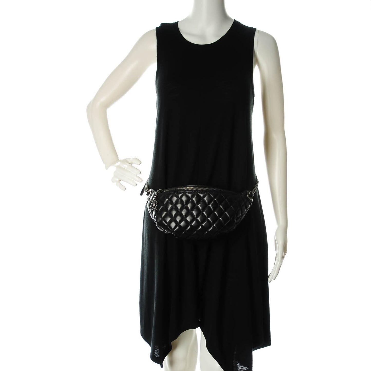 Lambskin Quilted Banane Waist Bag Fanny Pack Black