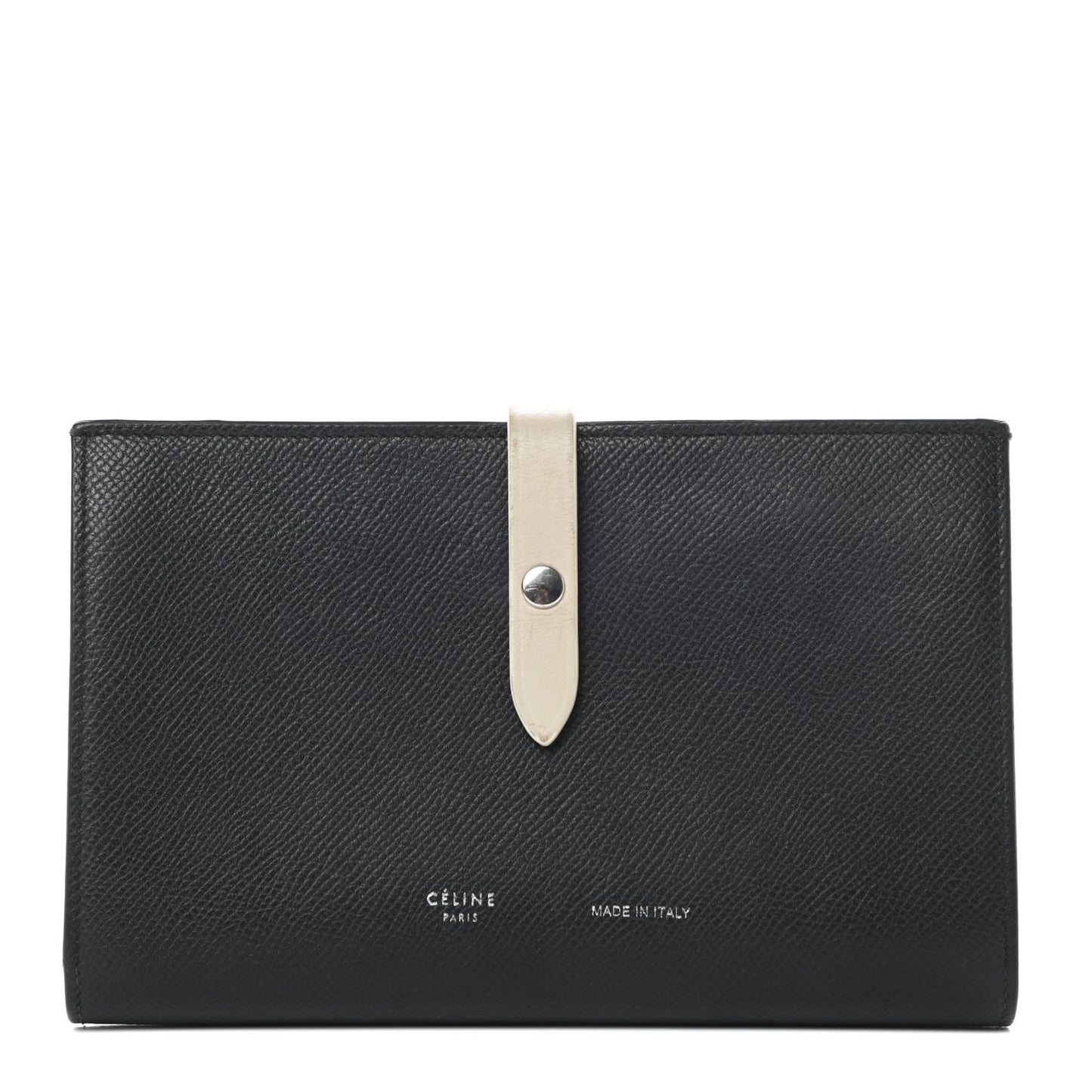 Grained Calfskin Large Multifunction Strap Wallet Black Chalk