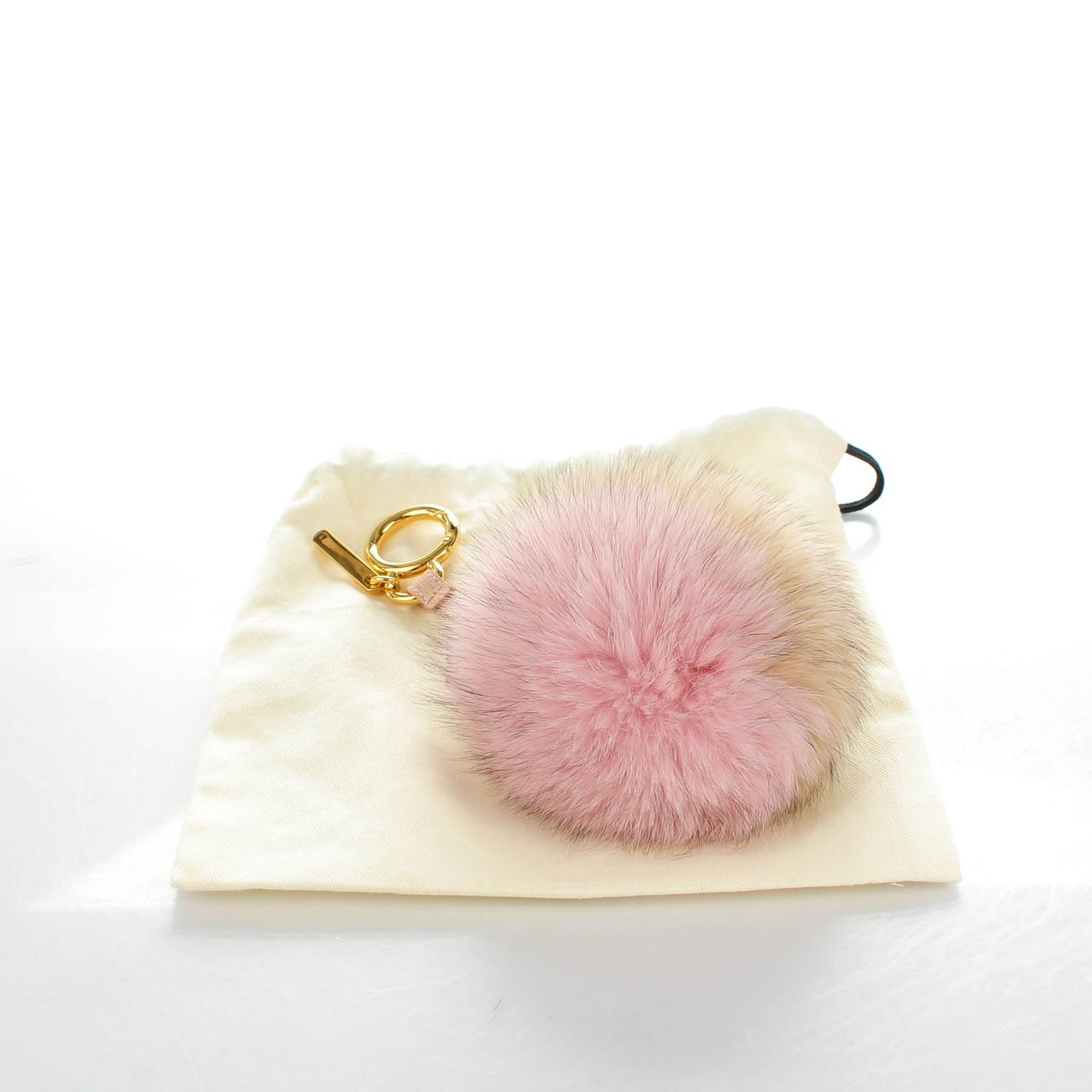 Fox Fur Vitello Elite Bi-Color Pom Pom Bag Charm Rosa Cammello Cipria