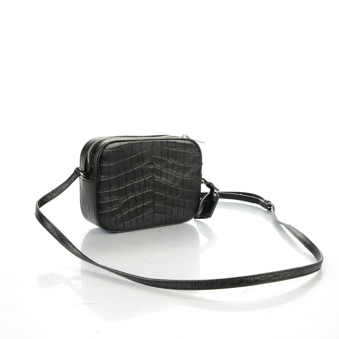 Calfskin Crocodile Embossed Small Classic Monogram Camera Bag Black