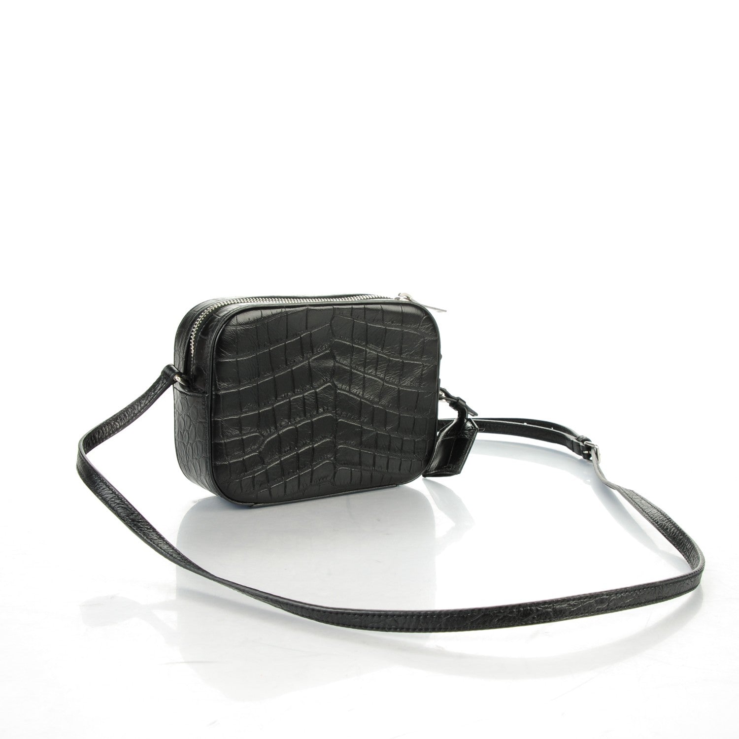 Saint Laurent Calfskin Crocodile Embossed Small Classic Monogram Camera Bag Black 3 of 8
