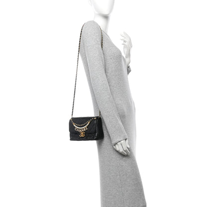 Chanel Shiny Lambskin Quilted Mini Pearl Logo Flap Black 2 of 10