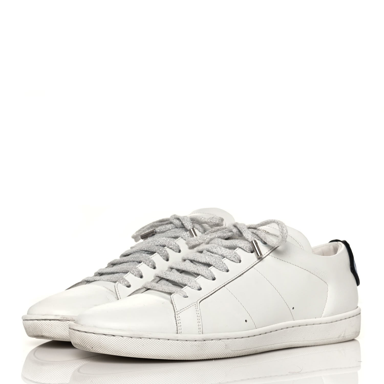 Saint Laurent Calfskin Metallic Ayers Signature Court Lips Sneakers 41 Optic White 3 of 12