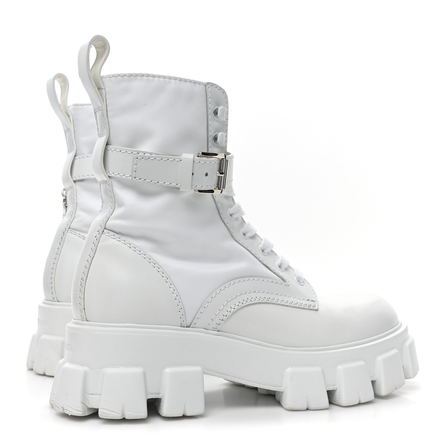 Prada Spazzolato Rois Re-Nylon Metal Triangle Logo Mens Monolith Pouch Pocket 60mm Combat Boots 7.5 White 5 of 10