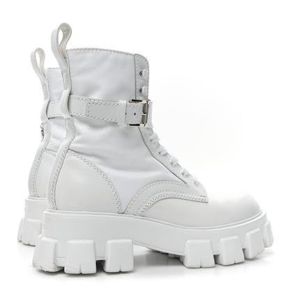 Prada Spazzolato Rois Re-Nylon Metal Triangle Logo Mens Monolith Pouch Pocket 60mm Combat Boots 7.5 White 5 of 10
