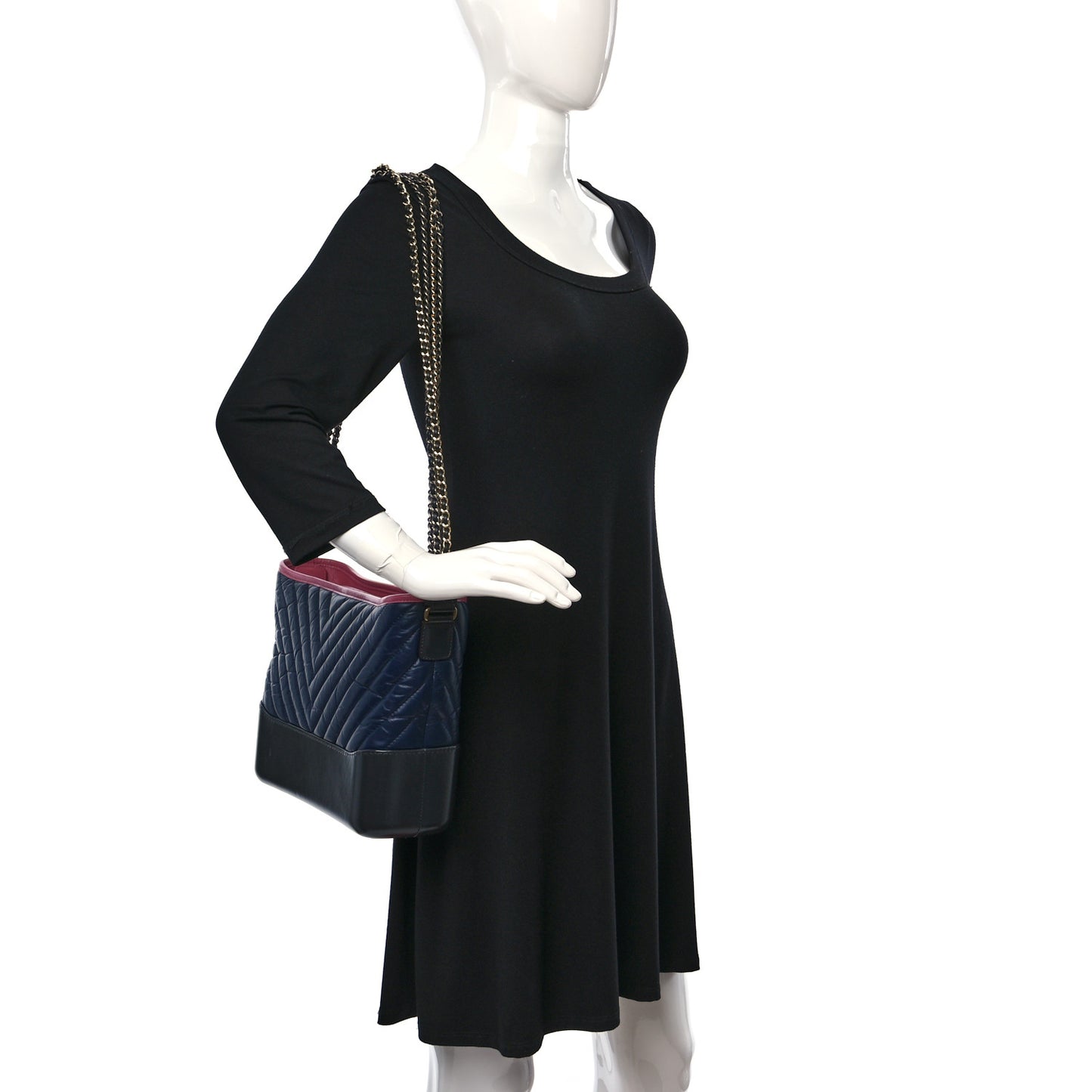Aged Calfskin Chevron Quilted Medium Gabrielle Hobo Navy Black Pink