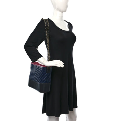 Chanel Aged Calfskin Chevron Quilted Medium Gabrielle Hobo Navy Black Pink 2 of 9