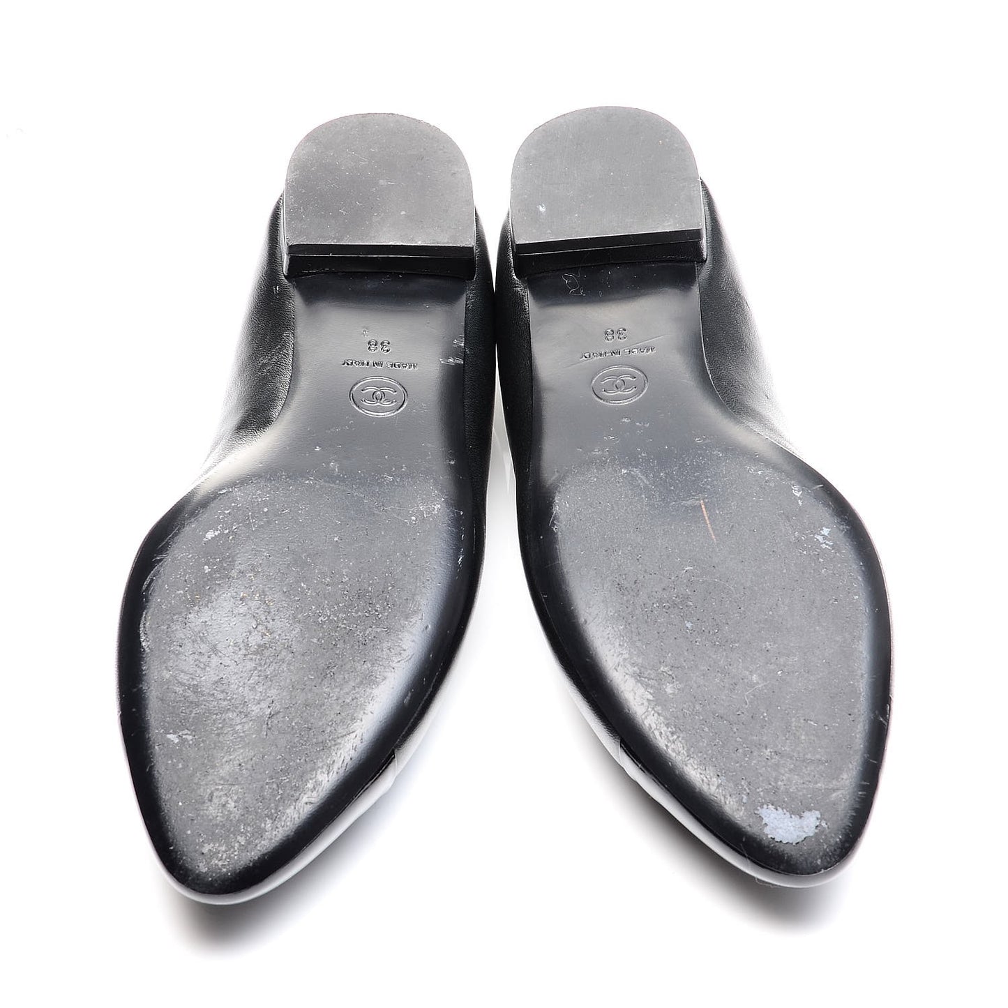 Lambskin Patent Calfskin Camellia Cap Toe Loafers 38 Black