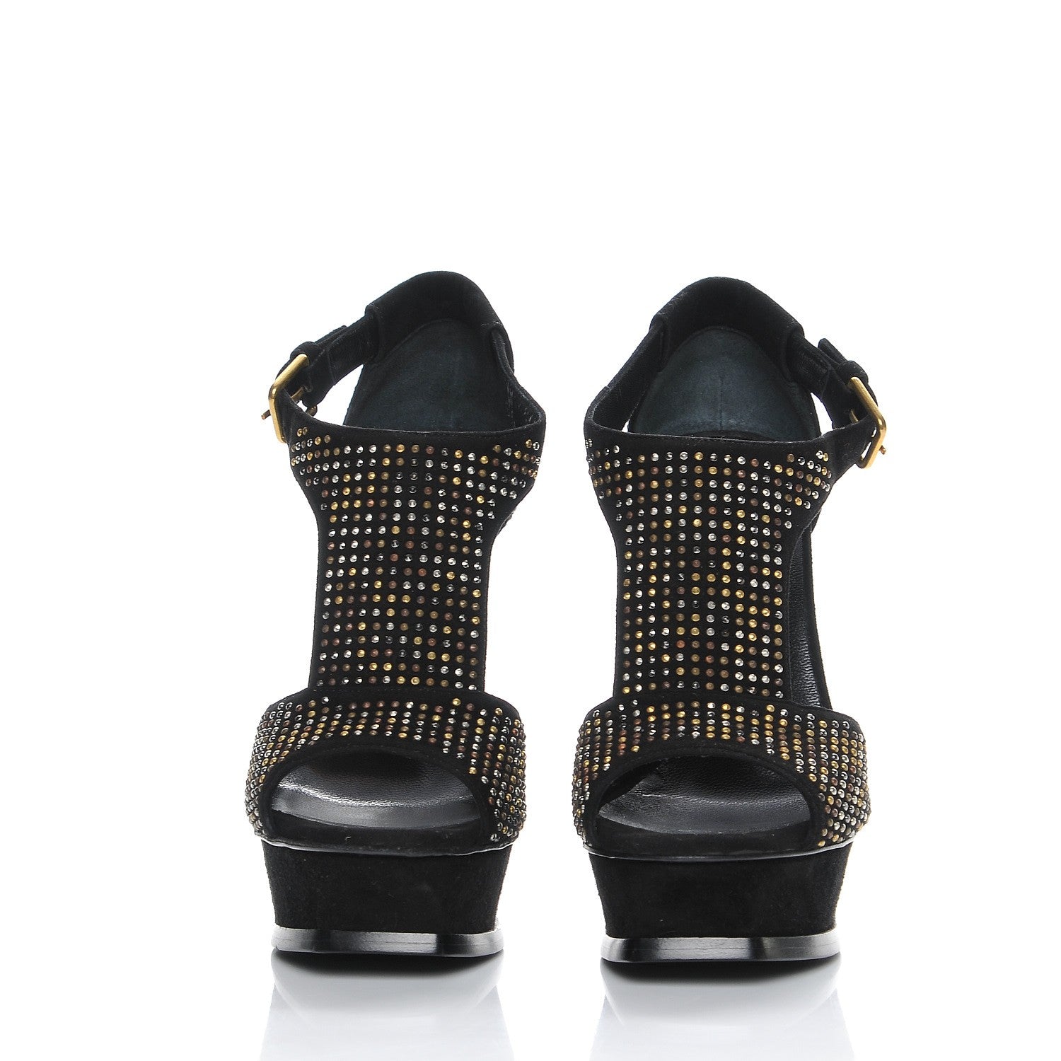 Saint Laurent Suede Studded Tribute 105 Platform Sandals 34.5 Black 2 of 8