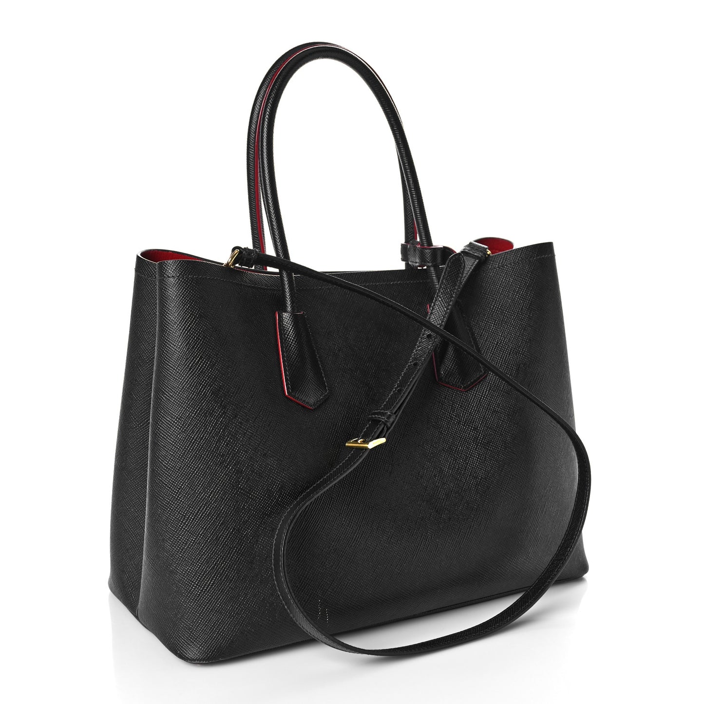 Saffiano Cuir Large Double Bag Black Fuoco