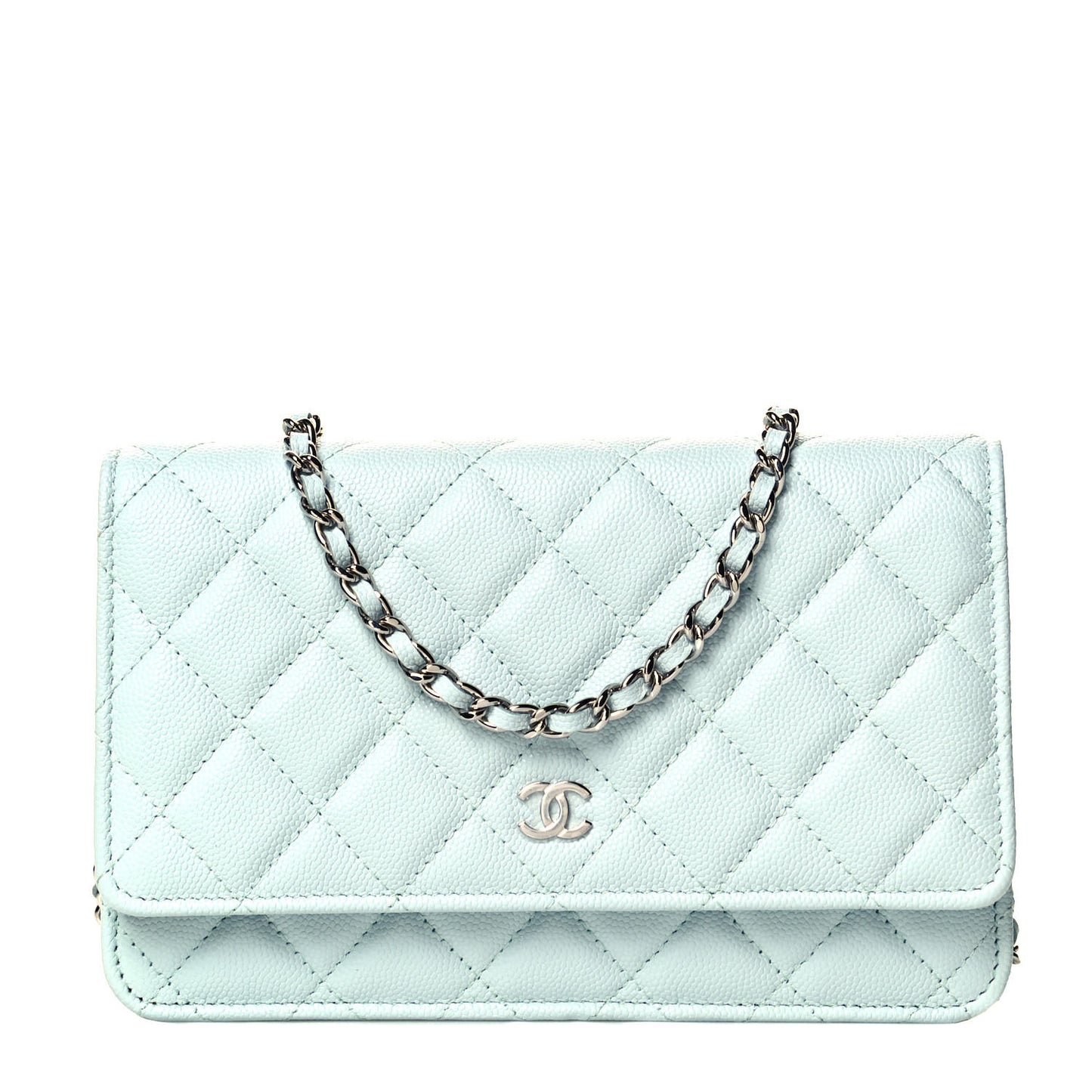 Caviar Quilted Wallet On Chain WOC Light Blue
