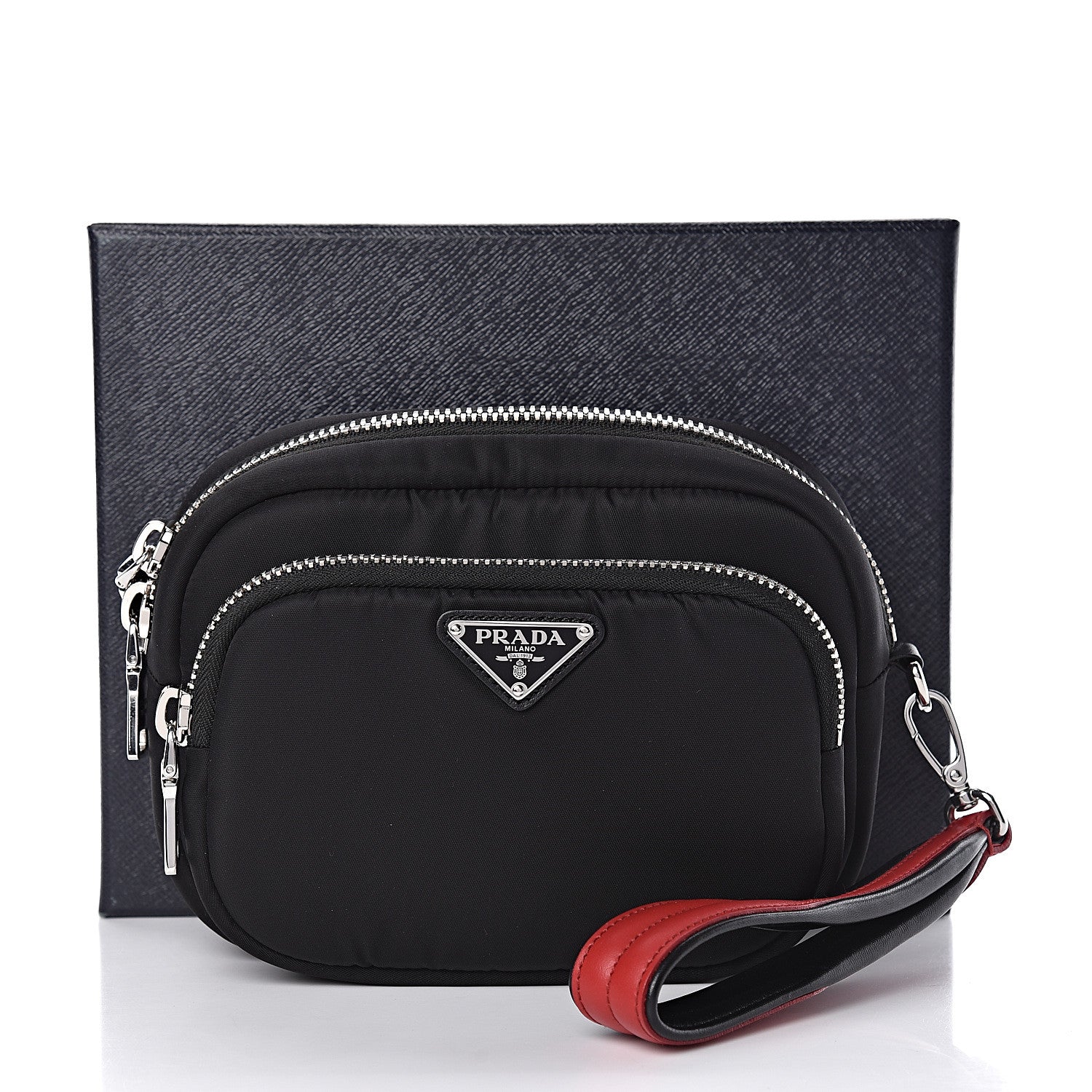 Prada Tessuto Nylon Pocket Wristlet Pouch Black Fuoco 12 of 12