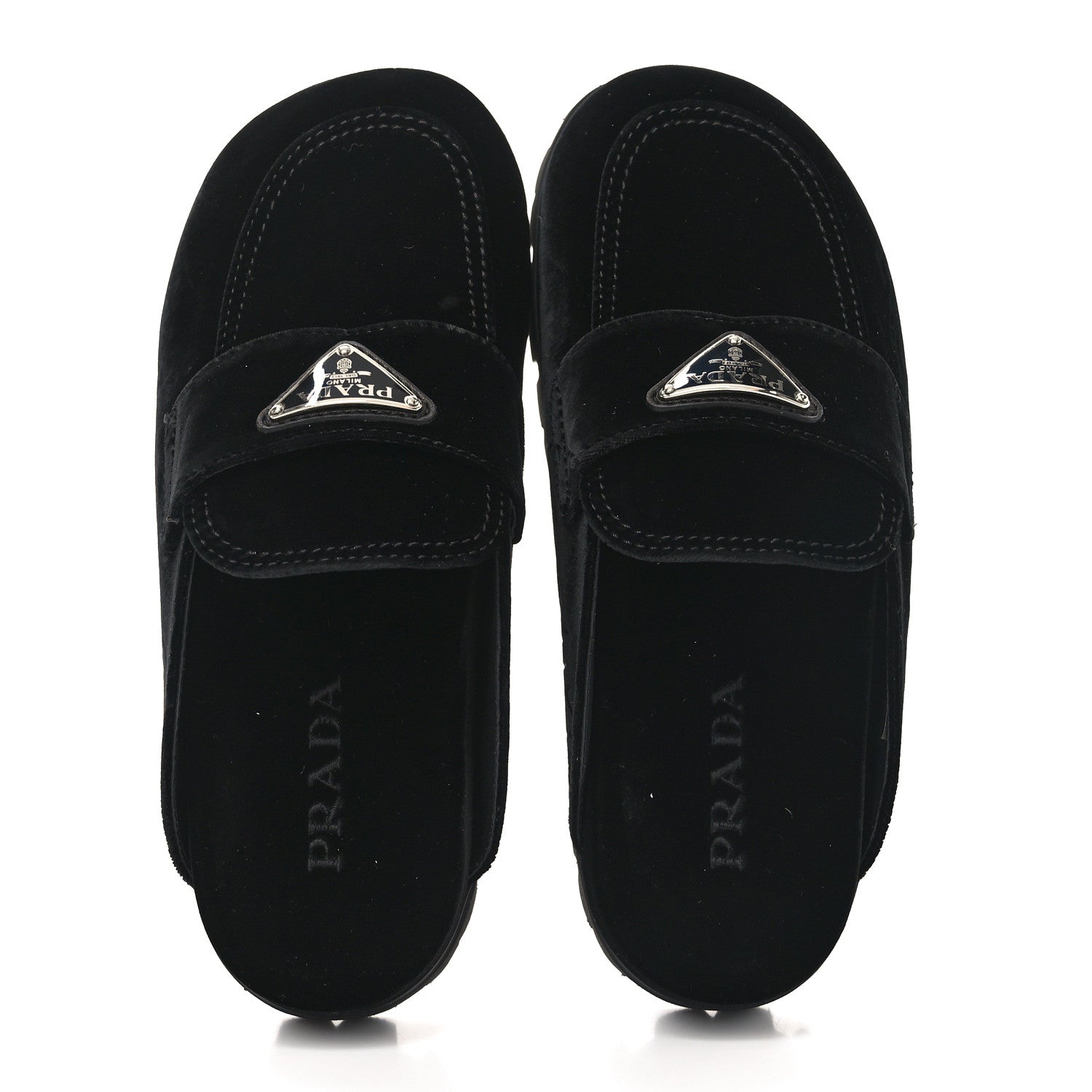 Prada Velluto Triangle 20mm Flat Mules 35.5 Black 2 of 8