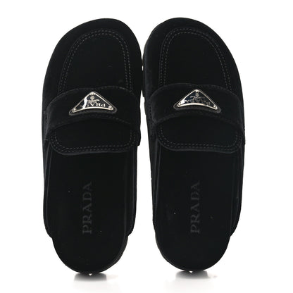 Prada Velluto Triangle 20mm Flat Mules 35.5 Black 2 of 8