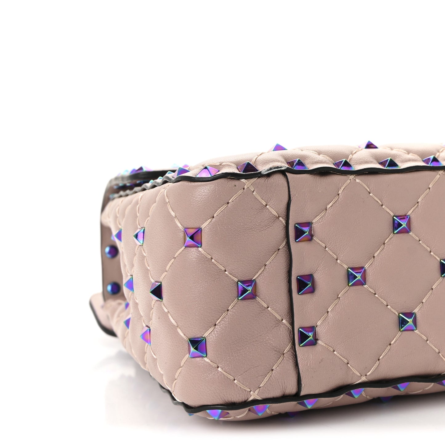 Lambskin Oil Slick Medium Rockstud Spike Shoulder Bag Poudre