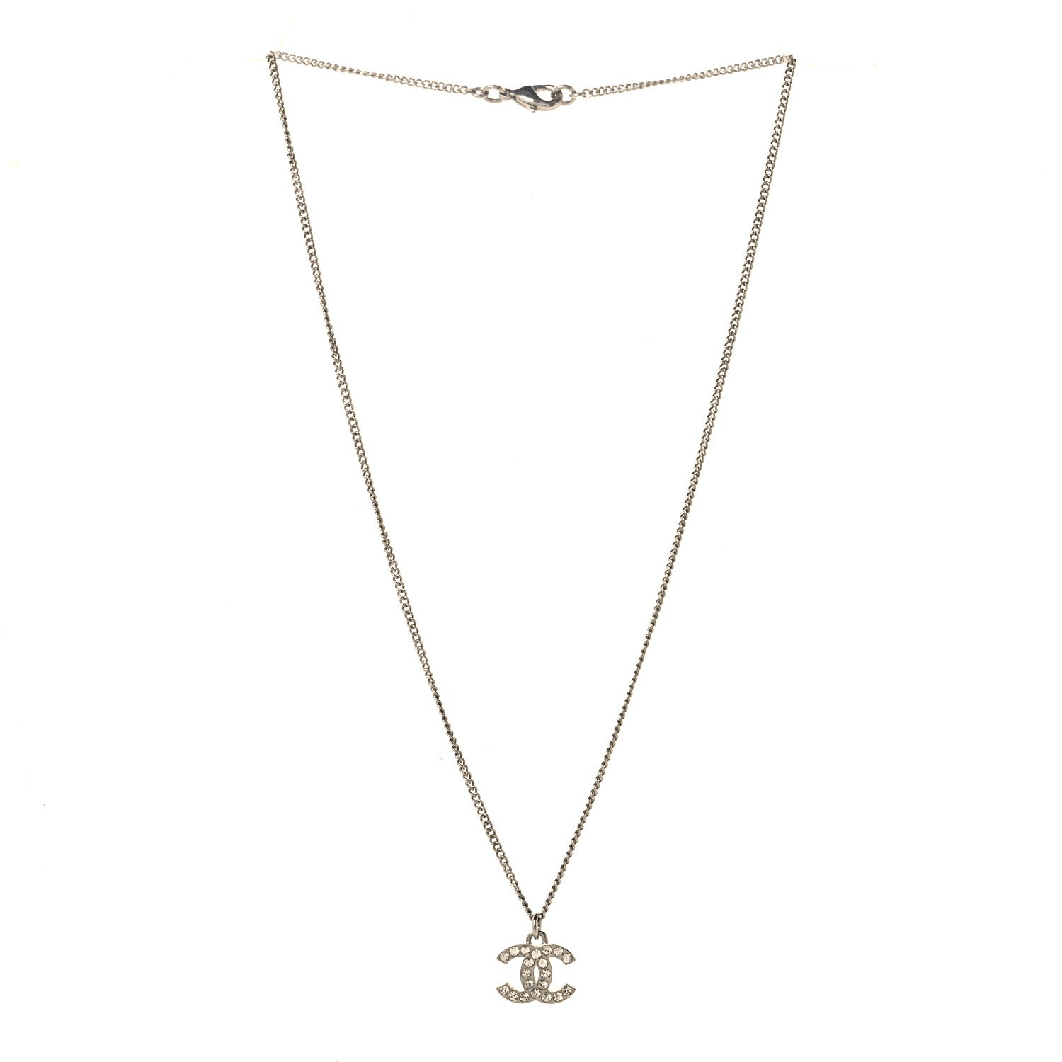 Chanel Crystal Timeless CC Necklace Silver 3 of 4
