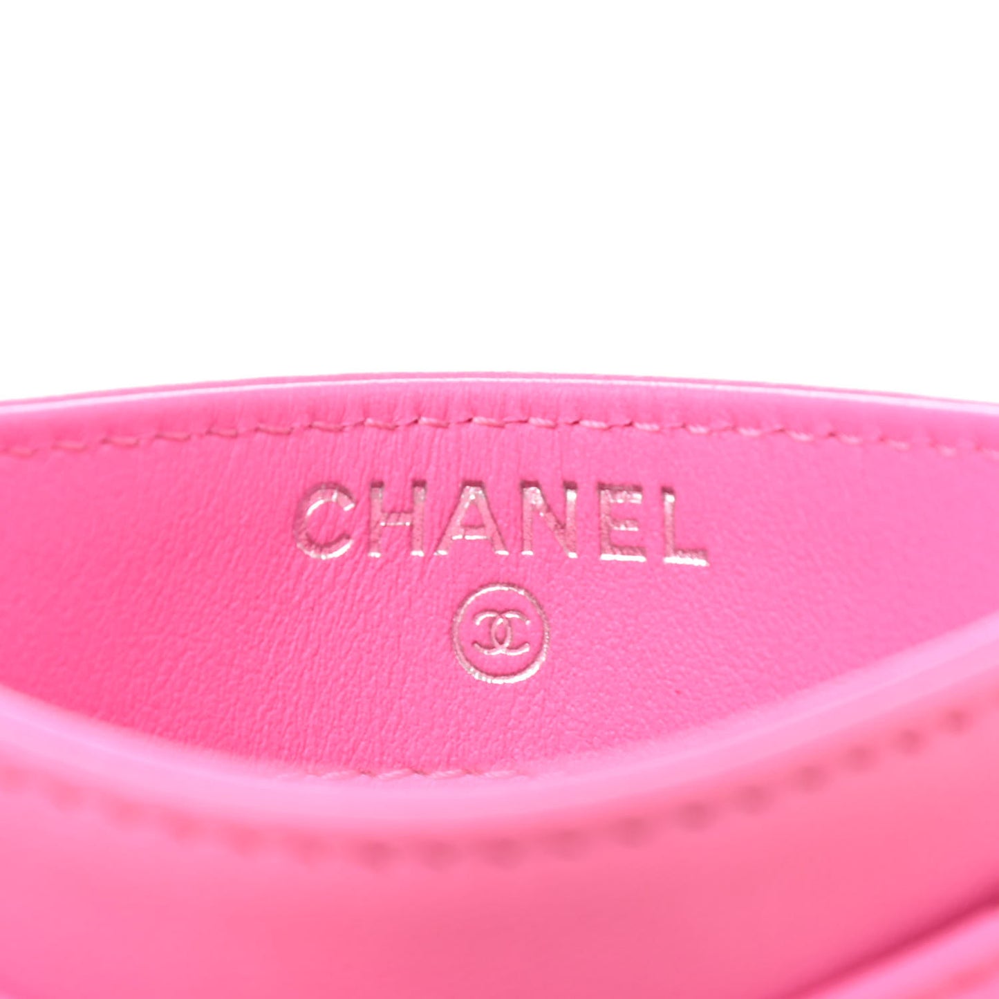 Lambskin Quilted Card Holder Neon Pink