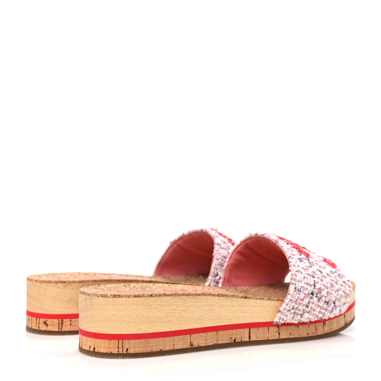 Chanel Tweed Lambskin Logo Mules 38 Pink Red 4 of 9