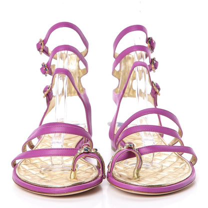 Chanel Lambskin Gripoix Flat Sandals 37 Purple 2 of 8