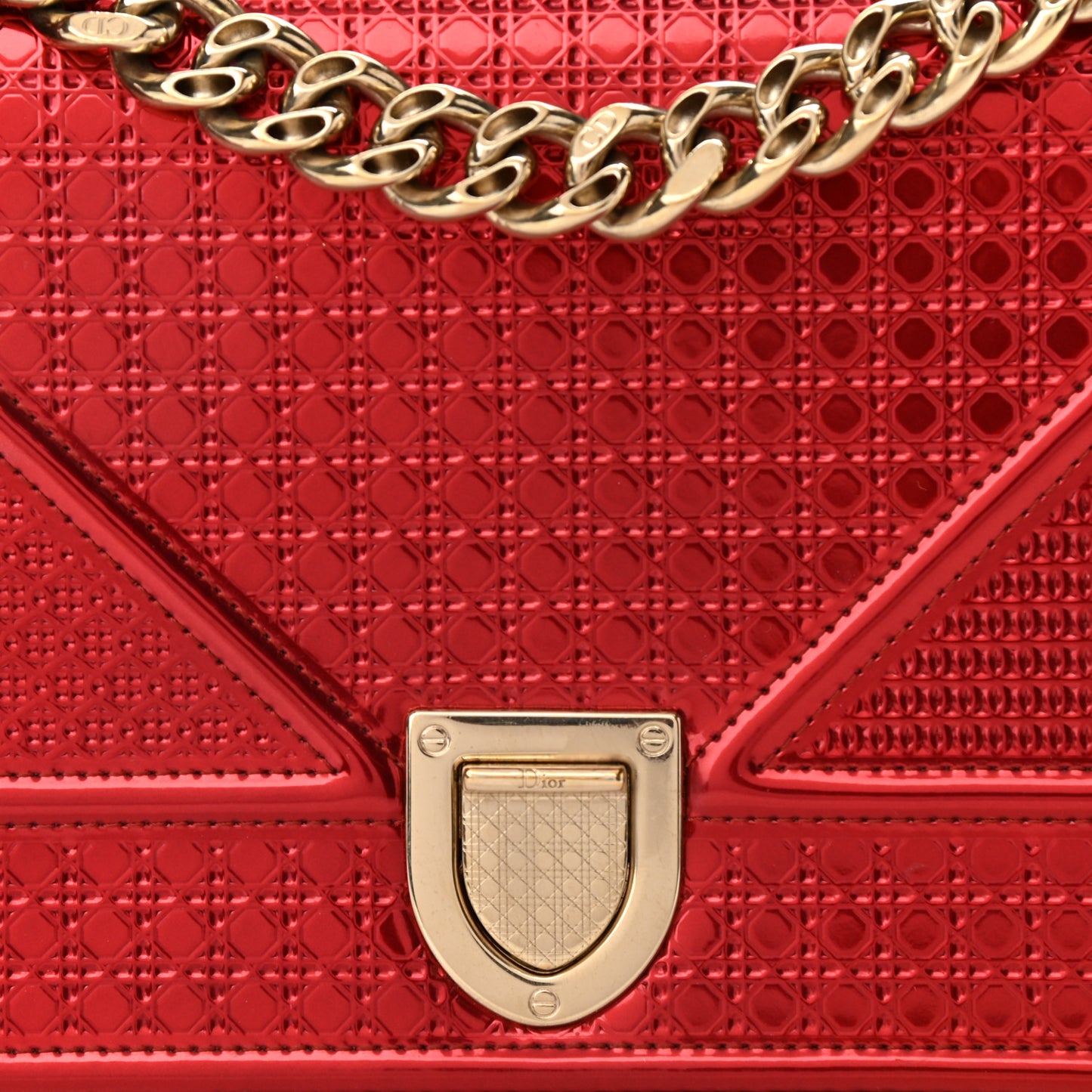 Metallic Patent Micro-Cannage Small Diorama Flap Bag Red