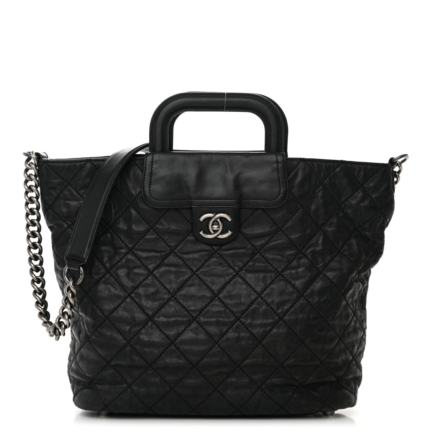 Iridescent Calfskin Quilted In The Mix Shopping Tote Black
