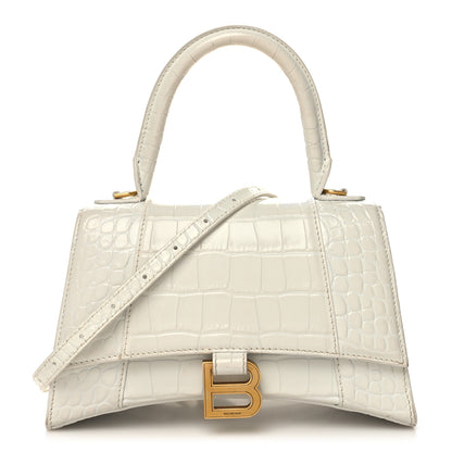 Balenciaga Shiny Calfskin Crocodile Embossed Small Hourglass Top Handle Bag White 1 of 15