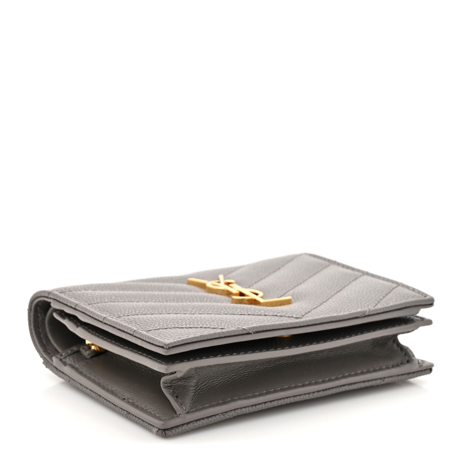 Saint Laurent Grain De Poudre Matelasse Chevron Monogram Flap Card Case Fog 4 of 9
