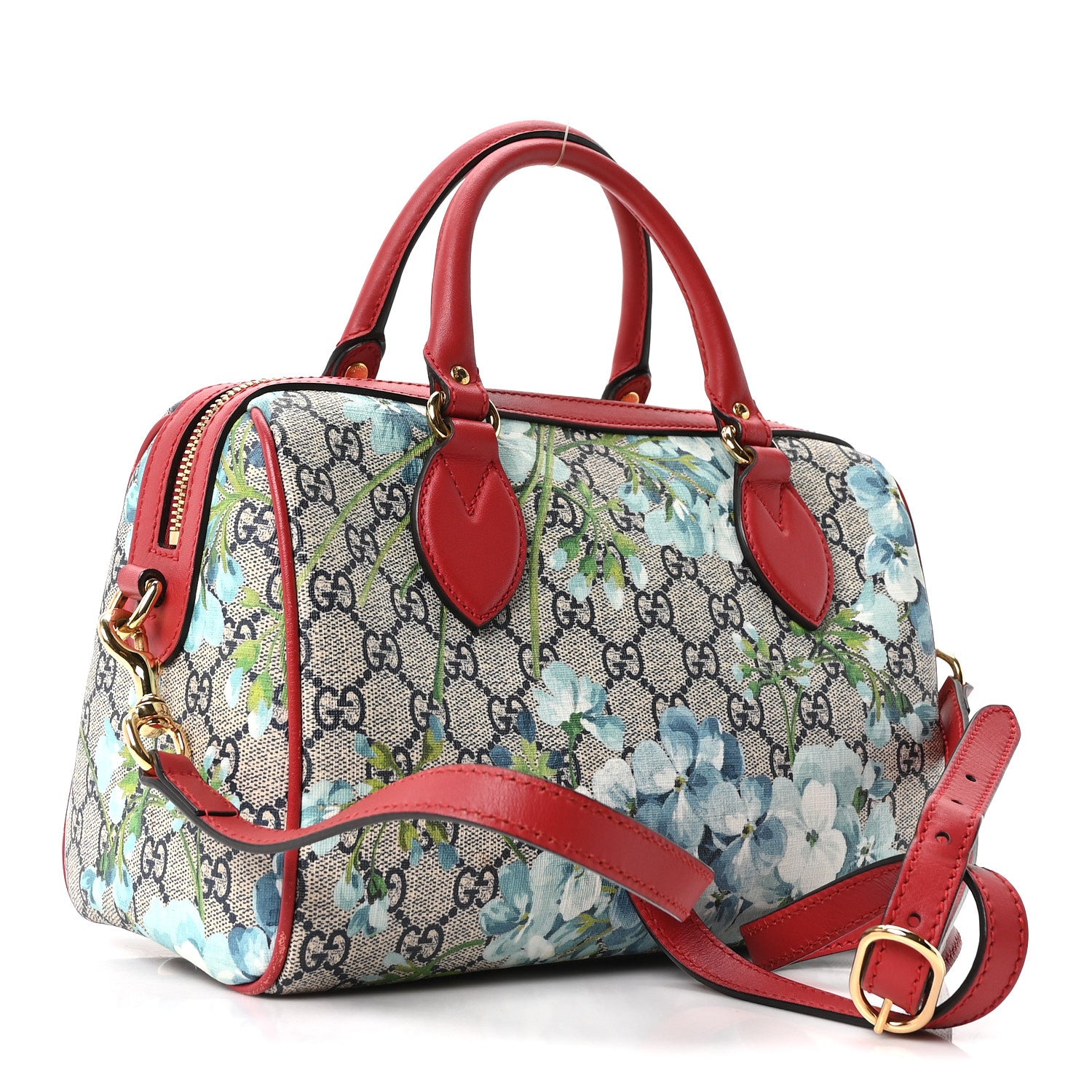 Gucci GG Supreme Monogram Blooms Small Boston Beige Blue Navy Hibiscus Red 2 of 10
