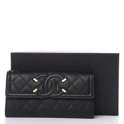 Chanel Caviar Quilted Filigree Large Gusset Flap Wallet Black 12 of 12