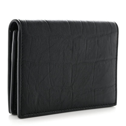 Saint Laurent Calfskin Crocodile Embossed Monogram Monochrome Business Card Holder Black 3 of 11