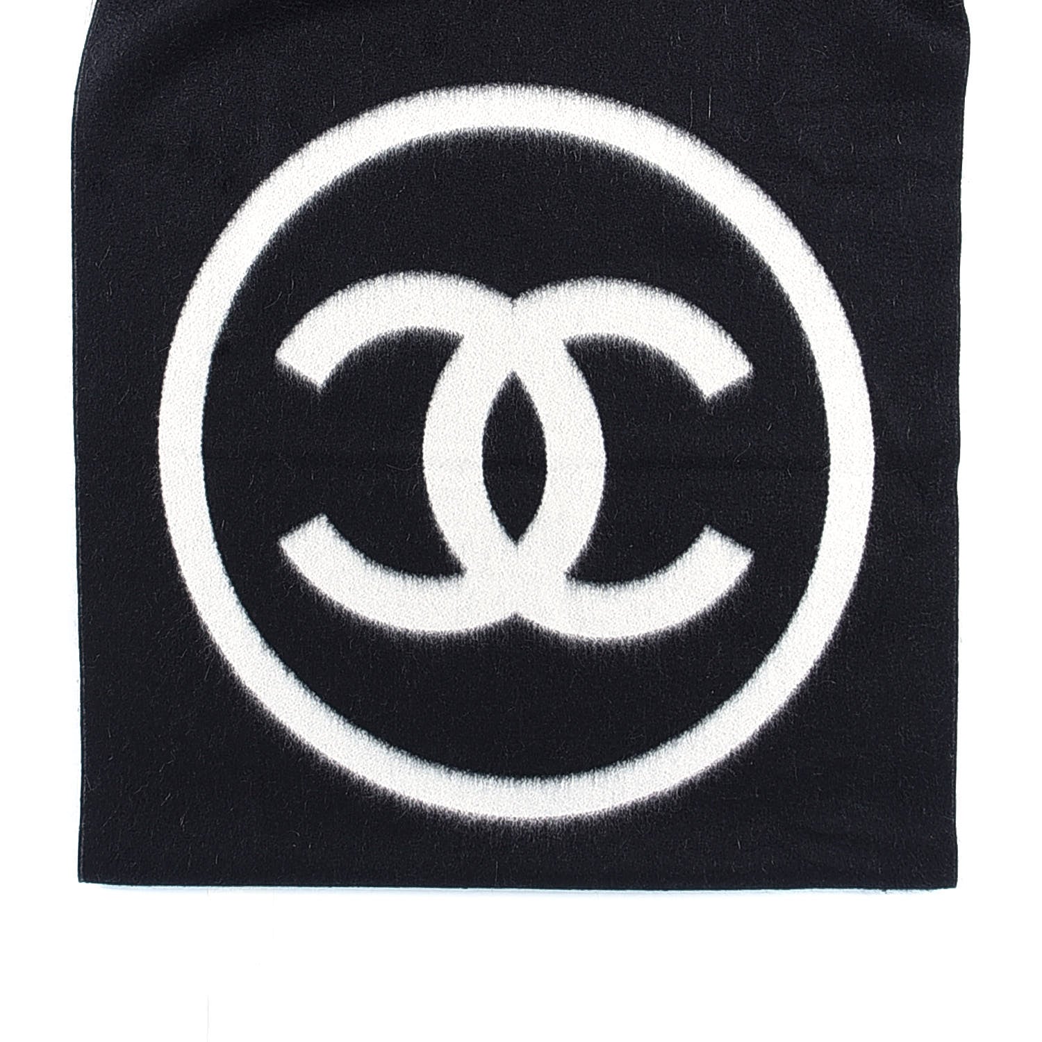 Chanel Cashmere CC Fringe Stole Black White 3 of 5