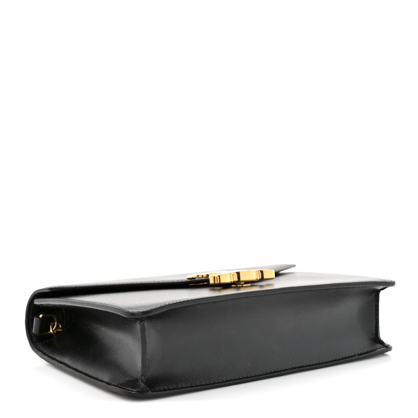 Shiny Calfskin Triomphe Margo Wallet on Chain Black