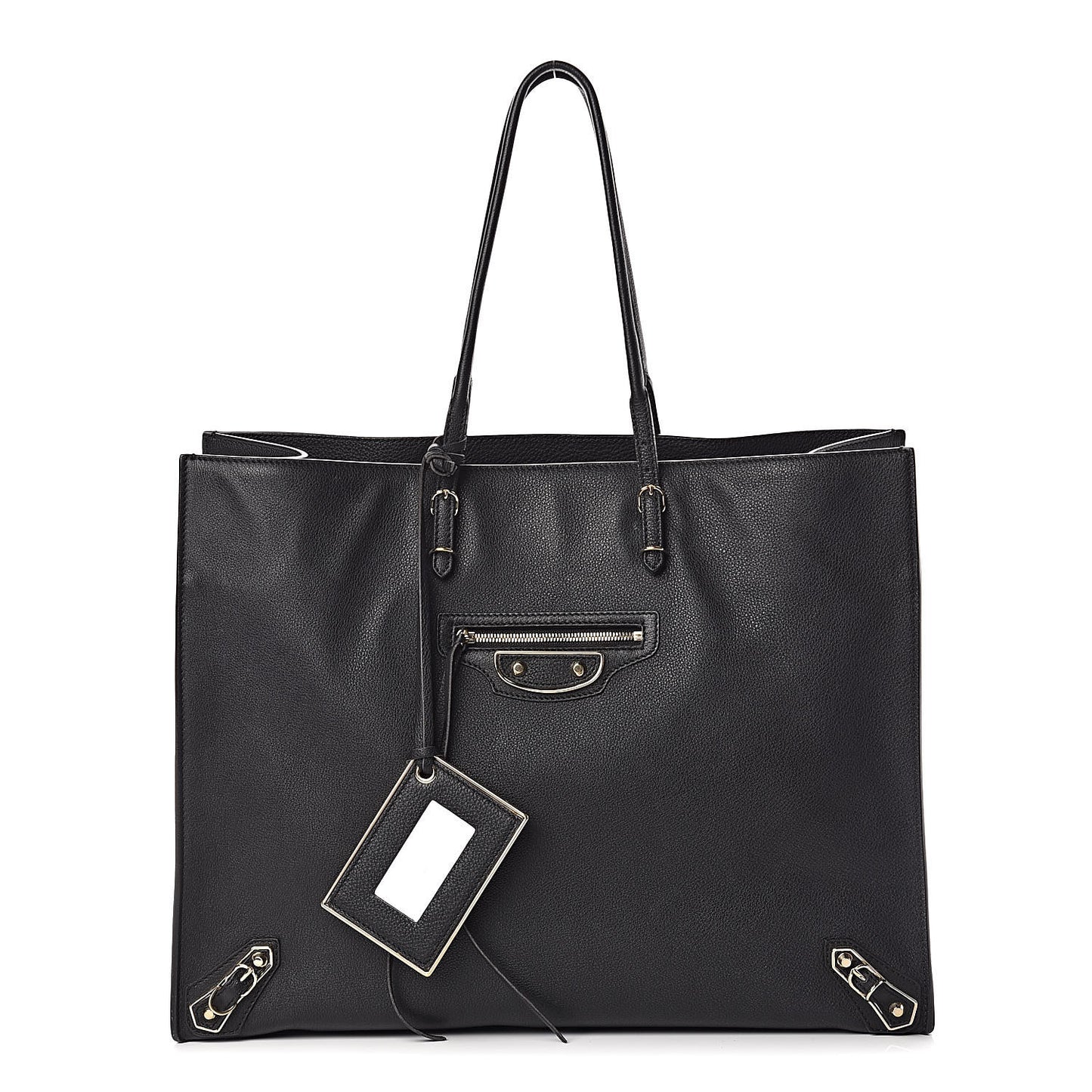 Grained Calfskin Gold Metallic Edge Hardware Papier A4 Tote Black