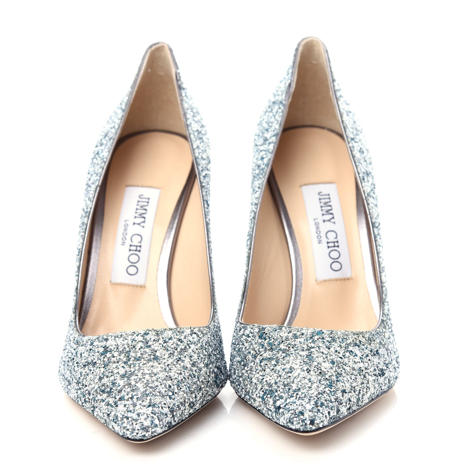Jimmy Choo Denim Glitter Romy 100 Pumps 37 Silver Blue 2 of 10