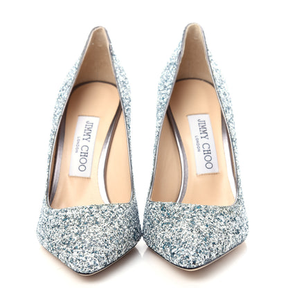 Jimmy Choo Denim Glitter Romy 100 Pumps 37 Silver Blue 2 of 10