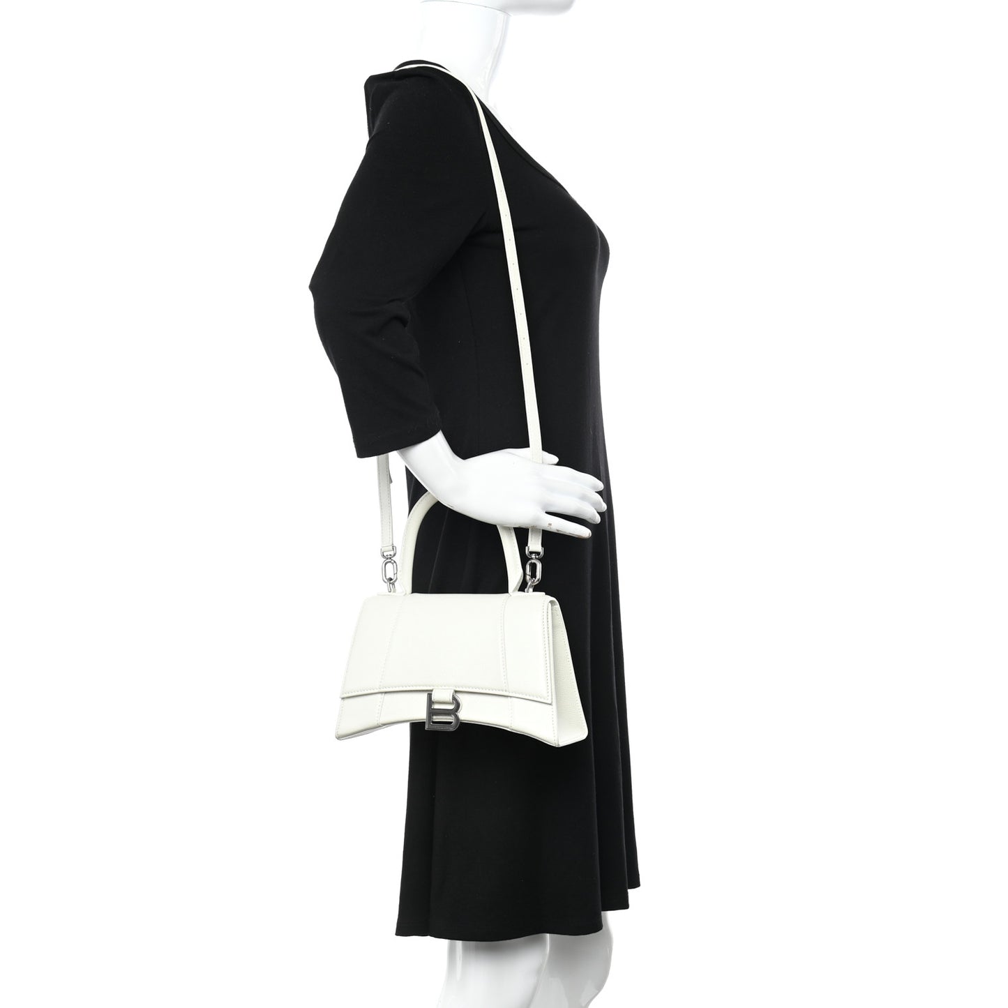 Grained Calfskin Small Hourglass Top Handle Bag White