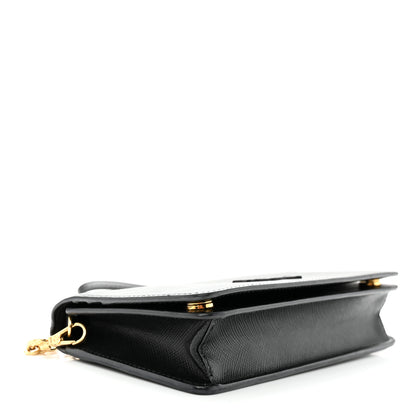 Prada Saffiano Shine Monochrome Mini Flap Crossbody Wristlet Bag Black 4 of 9