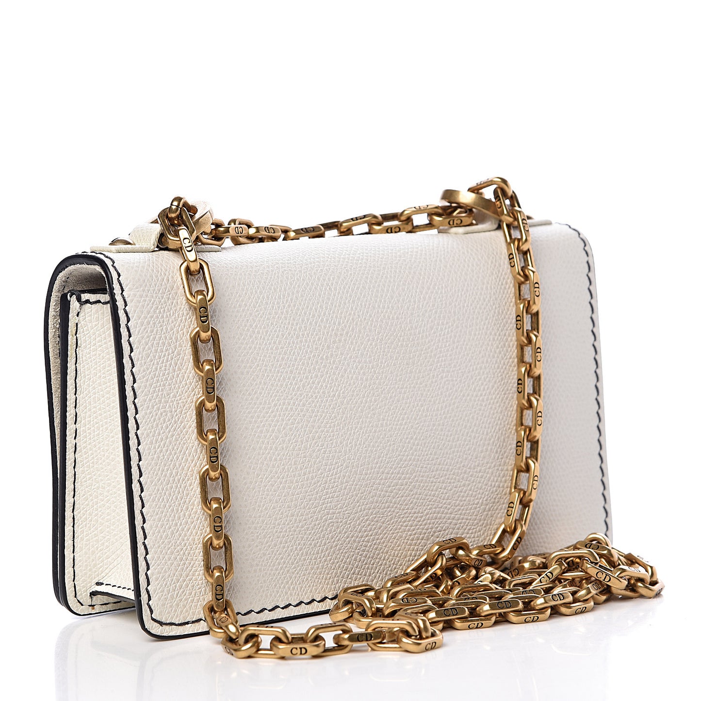 Grained Calfskin Mini J'Adior Chain Flap Bag Off White