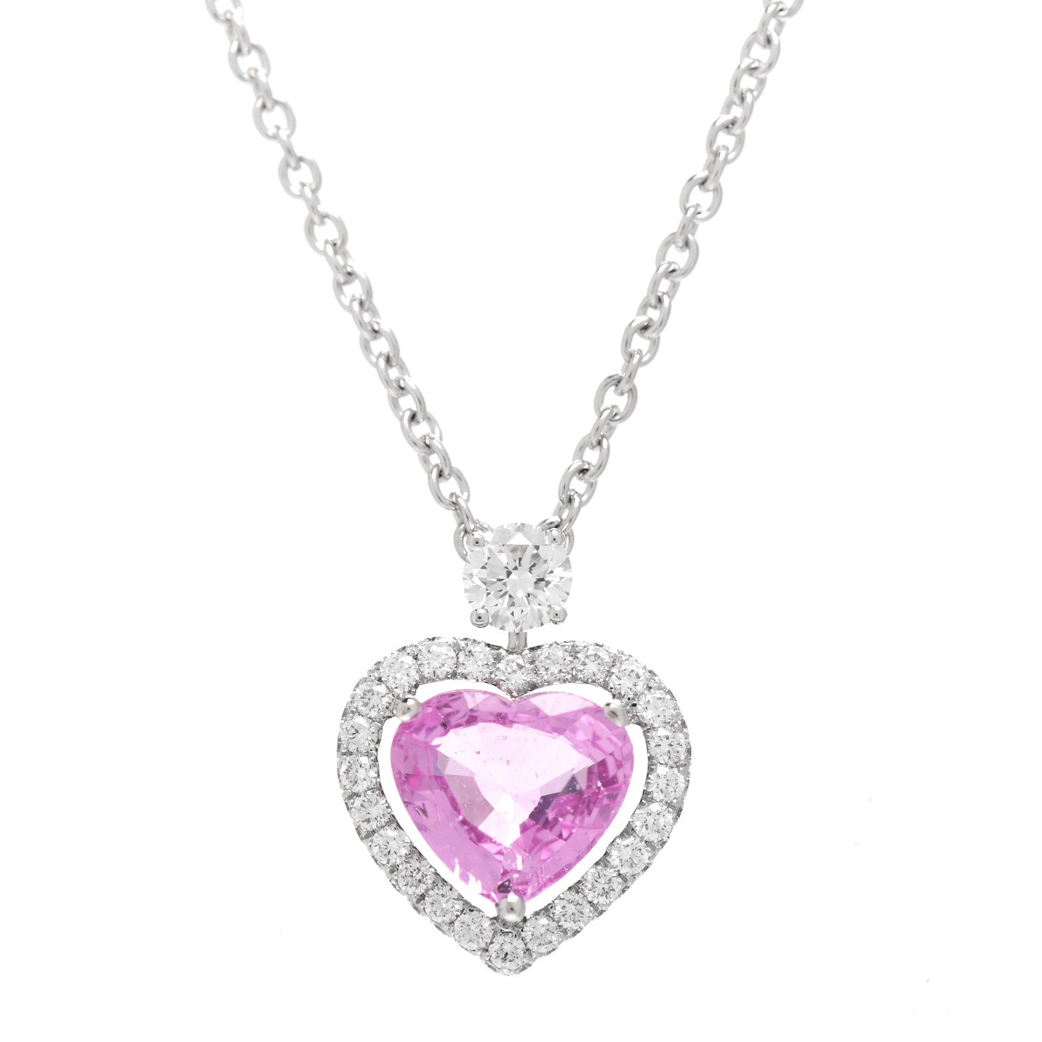 Graff 18K White Gold Diamond Pink Sapphire Constellation Heart Pendant Necklace 4 of 6