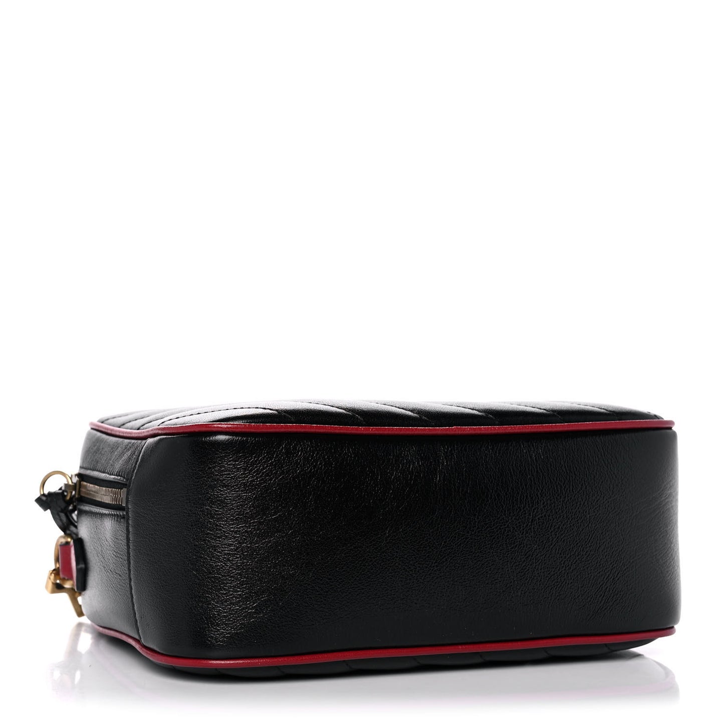 Vintage Effect Calfskin Matelasse Diagonal Small Torchon GG Marmont Bamboo Top Handle Shoulder Bag Black Romantic Cherry