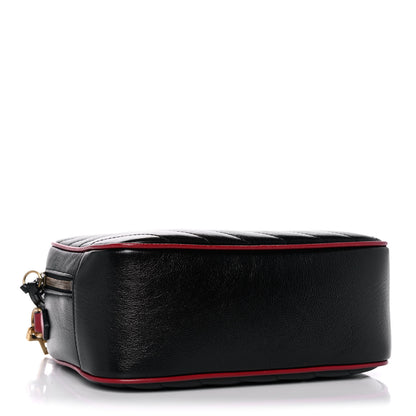 Gucci Vintage Effect Calfskin Matelasse Diagonal Small Torchon GG Marmont Bamboo Top Handle Shoulder Bag Black Romantic Cherry 4 of 11