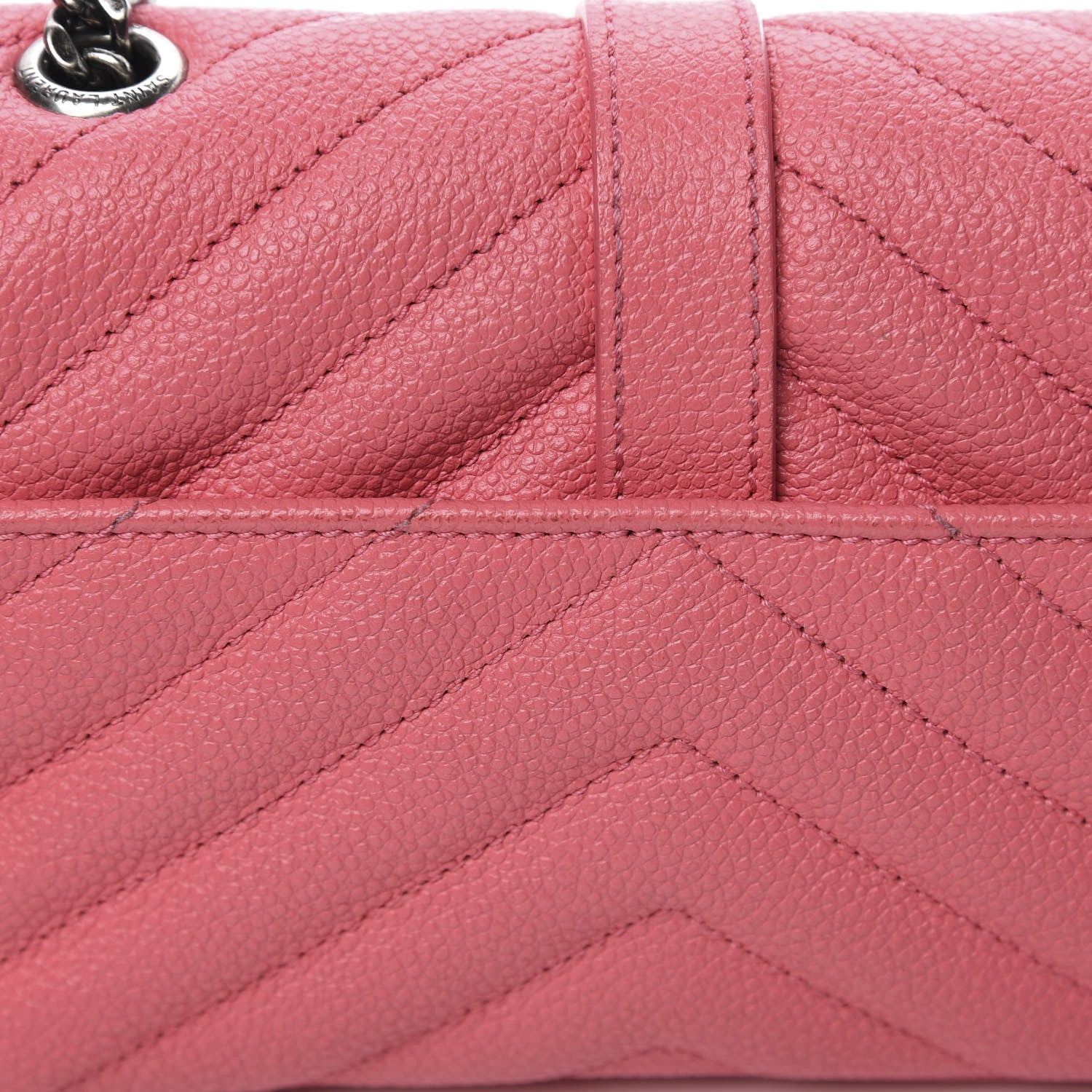Saint Laurent Grained Calfskin Matelassé Chevron Monogram Classic Baby Chain Bag Rose Dark 13 of 14