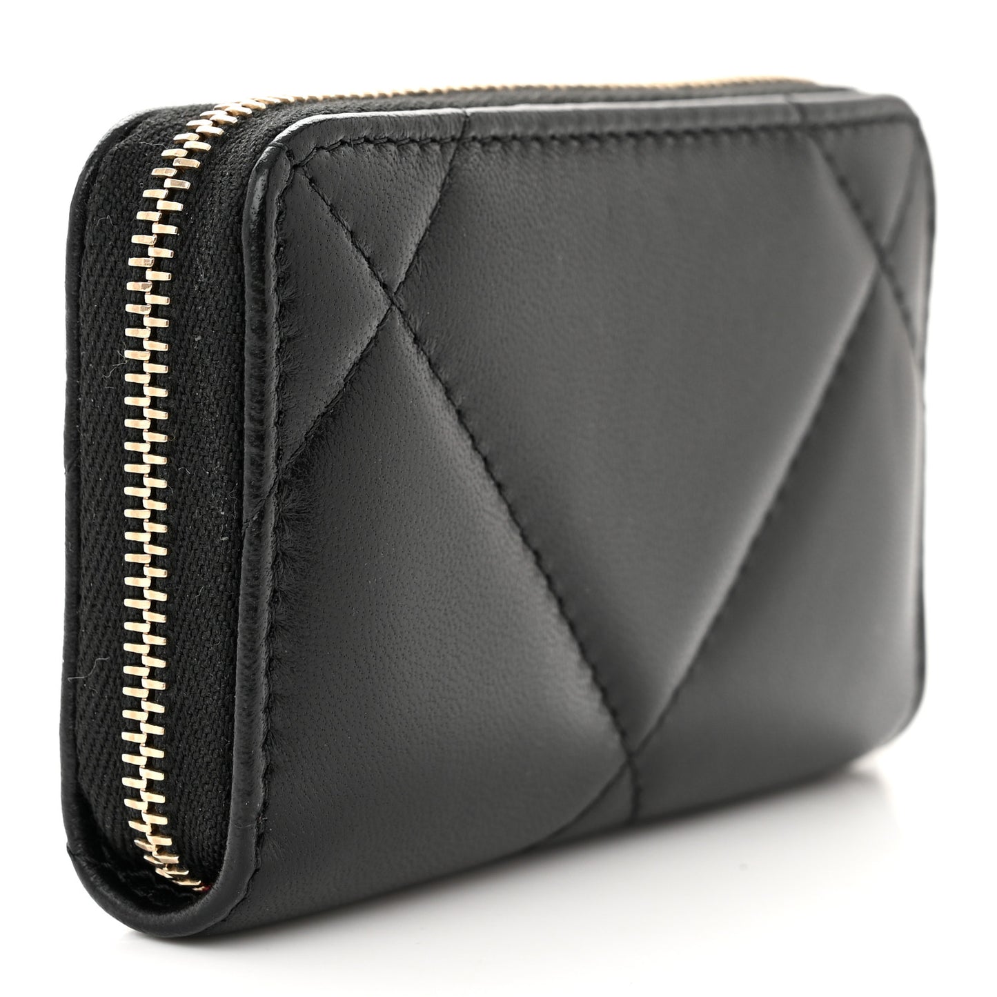 Lambskin Quilted Chanel 19 Zip Around Coin Purse Wallet Black