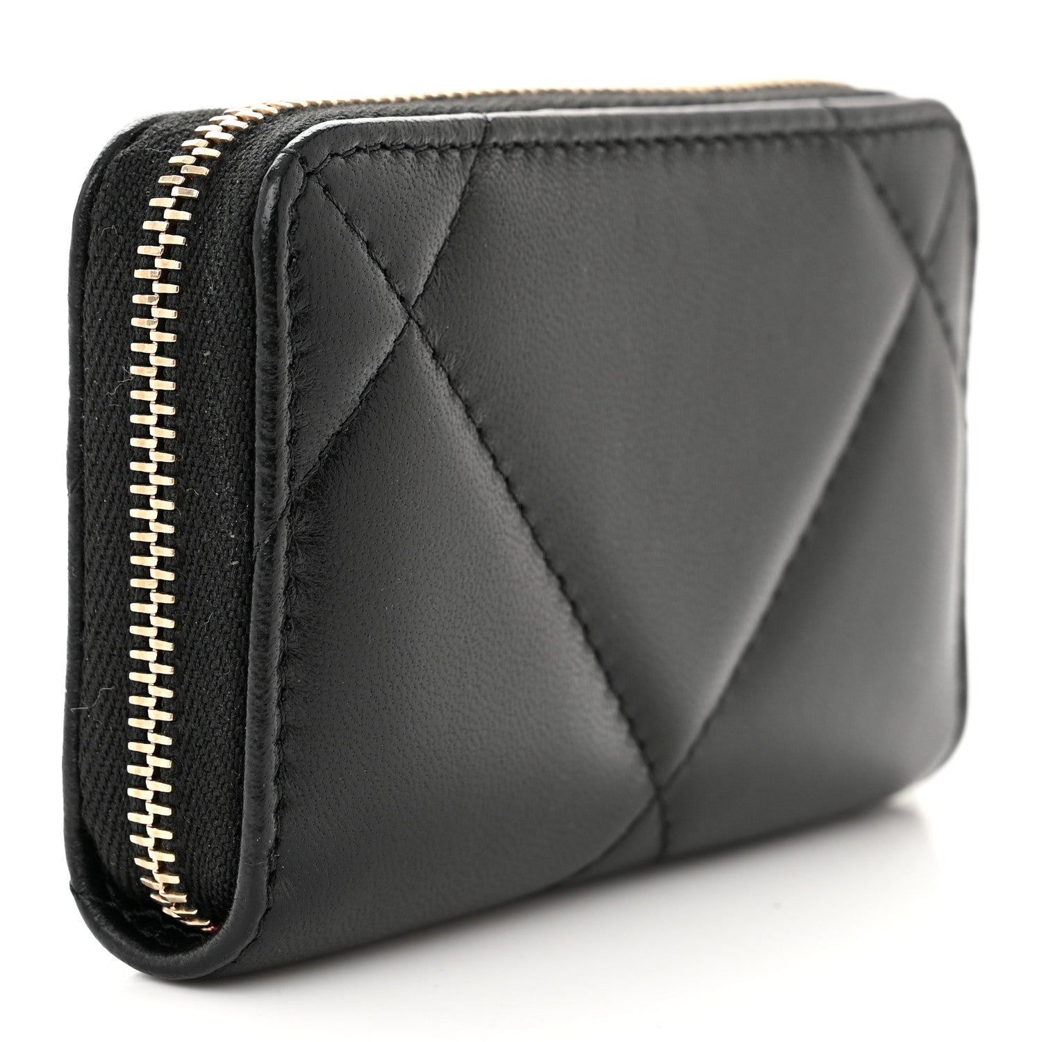 Chanel Lambskin Quilted Chanel 19 Zip Around Coin Purse Wallet Black 3 of 8